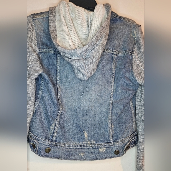 Free People Denim Knit Jean Jacket Distressed Sz S - Picture 4 of 5